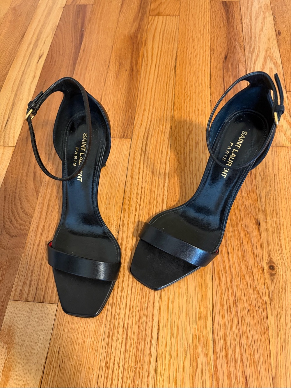 SAINT LAURENT Amber 85mm Leather Sandal in Black Size 37